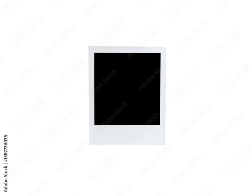 Poster classic vertical white instant photo frame with a blank square center and wide bottom border.