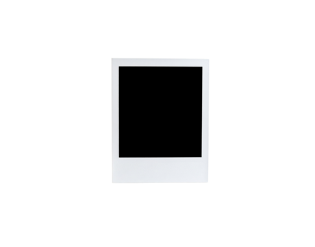 Classic vertical white instant photo frame with a blank square center and wide bottom border.