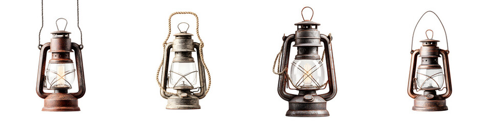Vintage Kerosene Lantern Collection on White Background