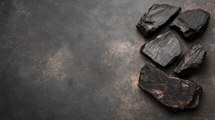 Dark gray rocks on textured surface