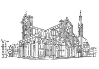 Fototapeta premium Basilica di San Lorenzo in Florence one line drawing style