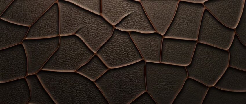 Cracked dark brown leather texture featuring irregular polygonal shapes and detailed grain, creating rugged, tactile, natural surface with rich depth and sophisticated embossed patterns