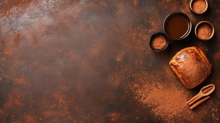 Cocoa powder pastry and coffee