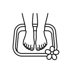 Foot Spa Treatment Outline Icon with Flower and Water Basin