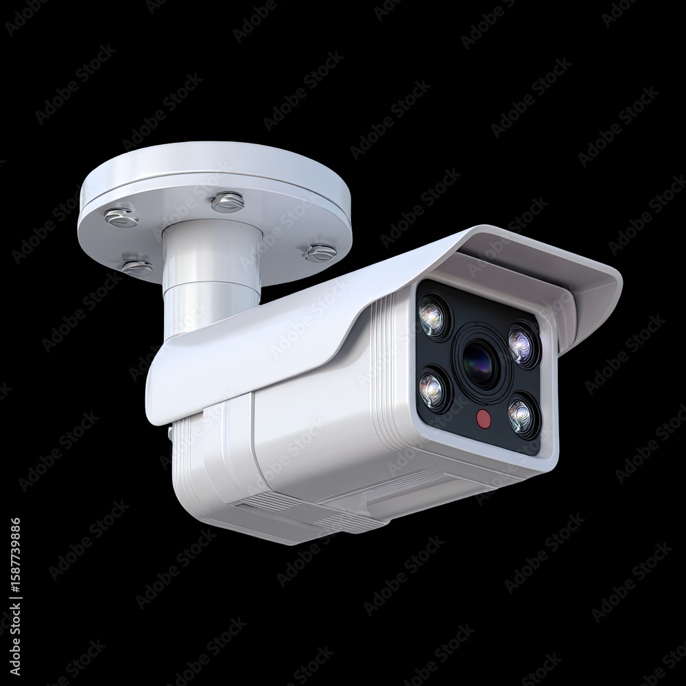 Poster white security camera with infrared sensors for surveillance in various environments and conditions