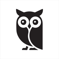Stylized black owl icon with large white eyes on a clean white background