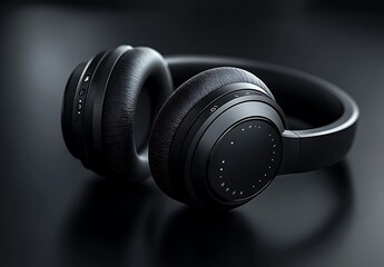 Black Headphones with Control Panel and Lights on Dark Surface

