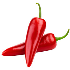 Red Chili Peppers with Green Stems – Transparent Background