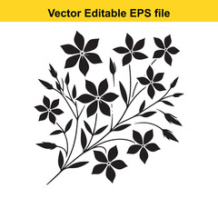 A black and white illustration of jasmine flowers