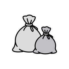 Two tied sack bags one large and one small isolated on white