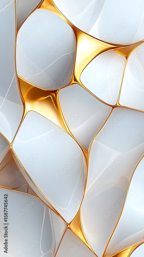 Poster smooth white and gold abstract organic pattern with flowing lines and soft glow