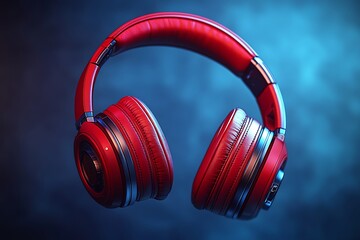 Red Headphones on Moody Blue Background with Highlighted Texture

