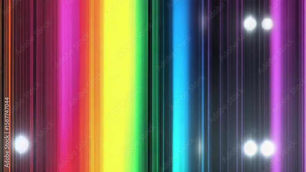 Sticker colorful vertical light streaks with bright glowing orbs create vibrant and dynamic abstract backgro
