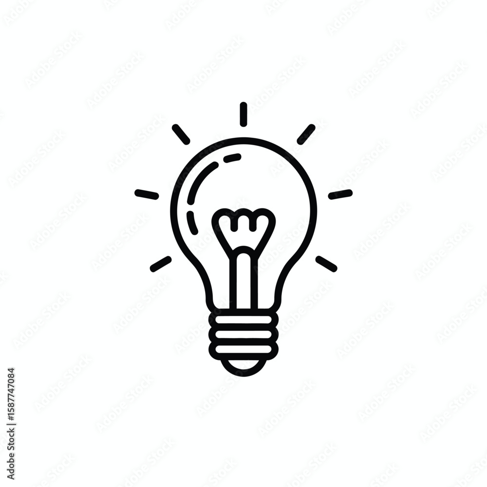 Poster light bulb icon symbolizing idea innovation and creativity in a simple line art