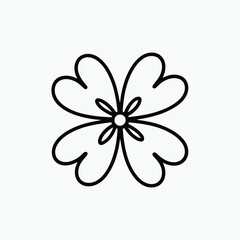 Simple Flower Outline with Heart Shaped Petals on a White Background