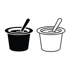 Yogurt cups with spoons in black and white line art style illustration