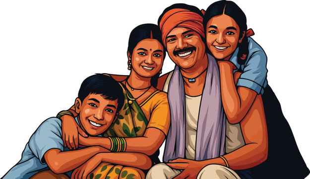 A beautiful Indian rural farmer family vector illustration