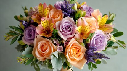 Pastel Roses and Alstroemeria Bouquet