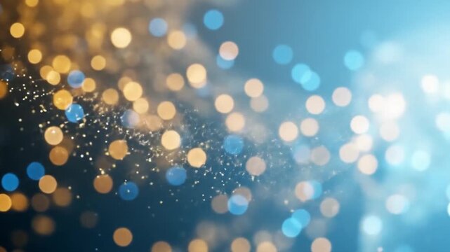 Wedding night with out of focus gold and blue lights creating a magical ambiance. Suitable for wedding invitations or romantic designs.