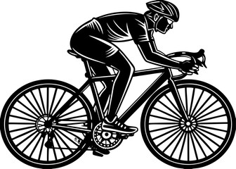 Dynamic Cyclist Illustration - Black and White Racing Bike Design