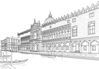 Gallerie dell'Accademia in Venice one line drawing style