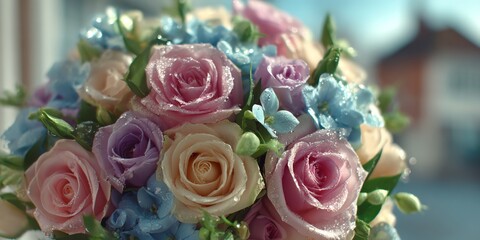 Pastel Roses Wedding Bouquet