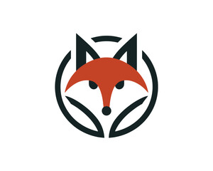 Obraz premium Stylized fox face in circular geometric emblem vector design