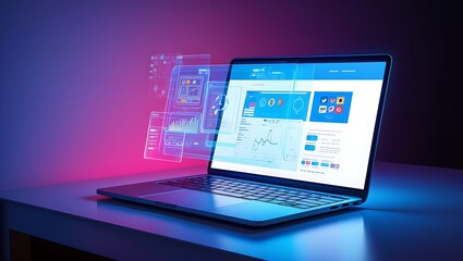 A digital concept of a laptop and tablet PC displaying a social network website on their screens, representing online communication and business technology