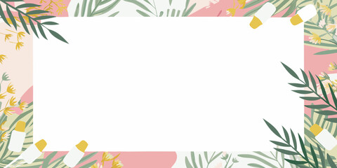 Fototapeta premium Floral frame with leaves and blossoms, stylish layout provides a customizable backdrop for text and graphics. Floral frame is perfect for Mother's Day announcements,