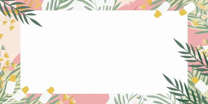 Floral frame with leaves and blossoms, stylish layout provides a customizable backdrop for text and graphics. Floral frame is perfect for Mother's Day announcements, - Powered by Adobe