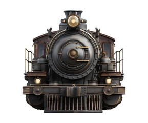 Vintage train front view icon, old train locomotive isolated on a transparent background