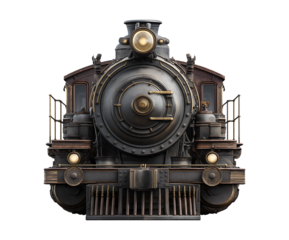 Vintage train front view icon, old train locomotive isolated on a transparent background