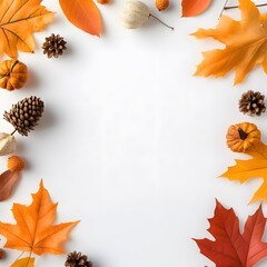 Autumn Leaves and Seasonal Decor on White Background