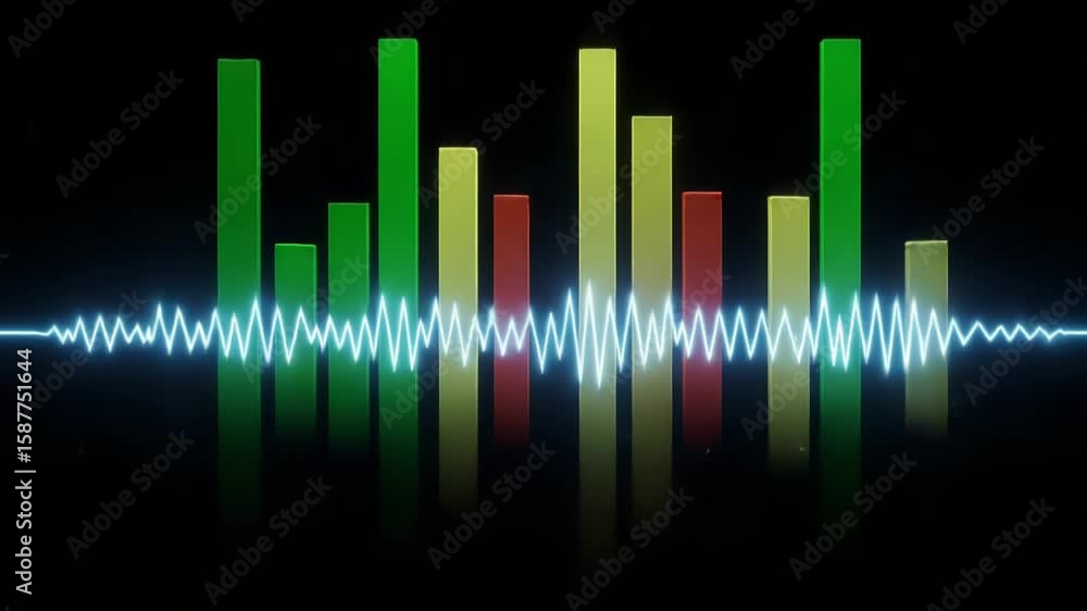 Poster a vibrant audio wave pulses with energy, displaying a spectrum of frequencies against a dark backgro