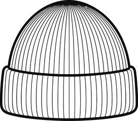 Simple black and white line art illustration of a winter beanie hat