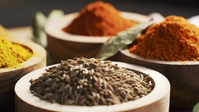 Aromatic Spices in Wooden Bowls
