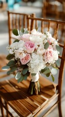 Pink and white wedding bouquet roses