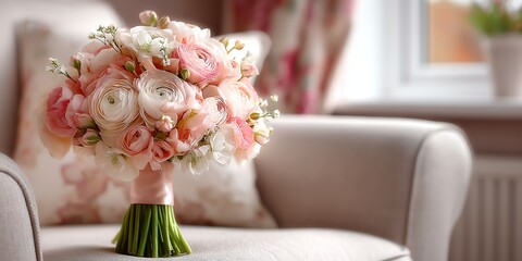 Pink and white ranunculus wedding bouquet
