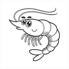 Cute cartoon shrimp with a happy face and long antennae