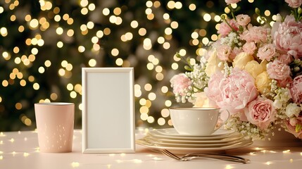 Elegant Table Setting with Flowers and Bokeh Background