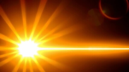 A bright orange sunburst with radiating light rays and lens flare creates a warm, abstract background - Powered by Adobe