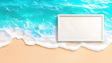 Blank White Frame on a Tropical Beach with Turquoise Ocean Water