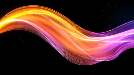 Vibrant abstract wave of orange and purple light gracefully flowing against a black background - Powered by Adobe