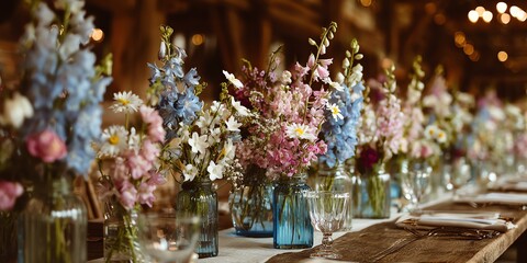 Rustic wedding table floral arrangements