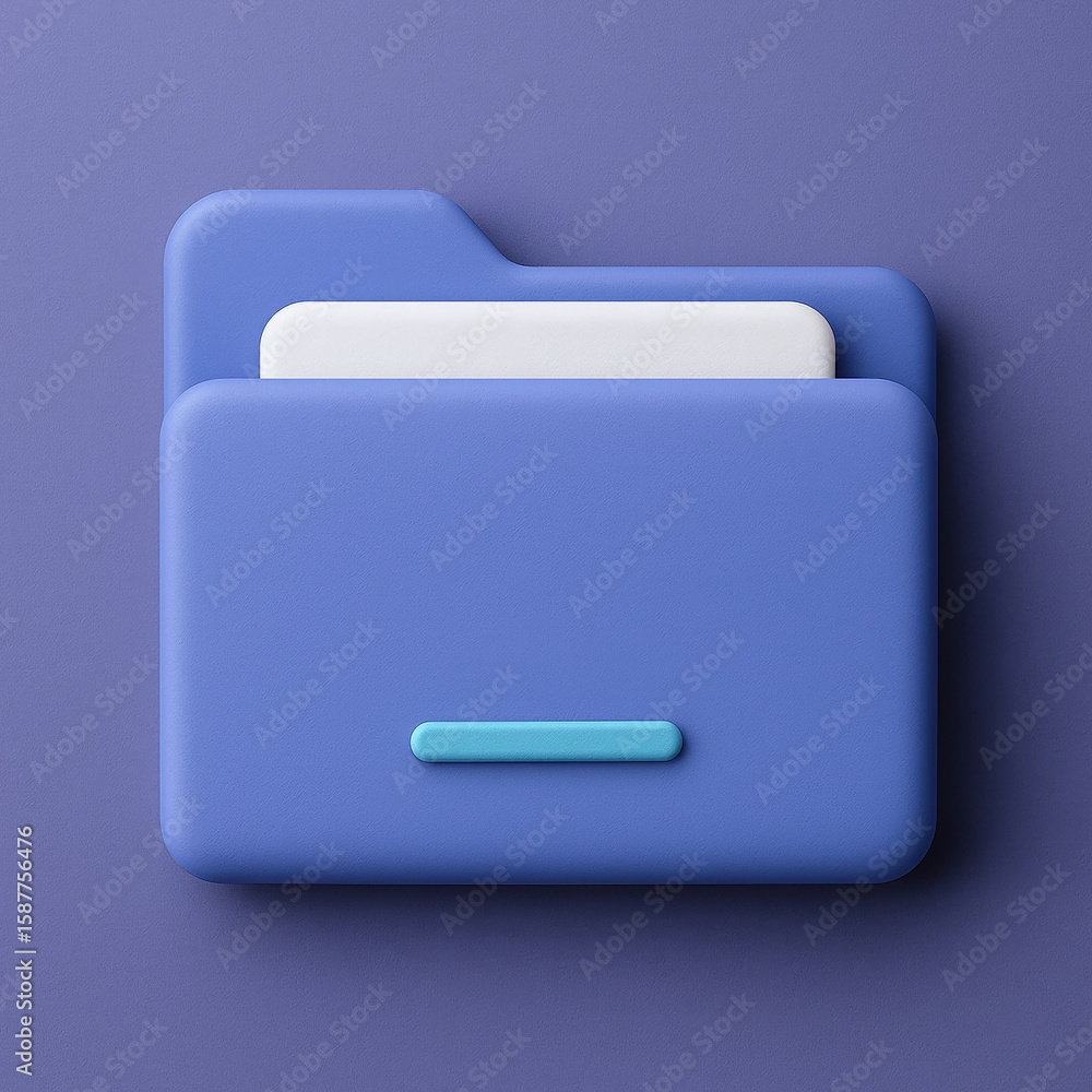 Poster 3d rendered blue folder icon on purple background representing data storage and organization for dig