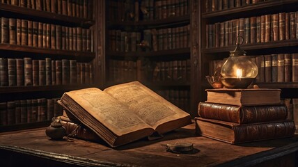 Ancient Manuscript on Wooden Table