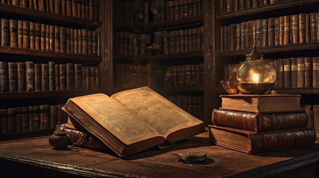 Ancient Manuscript on Wooden Table - Powered by Adobe