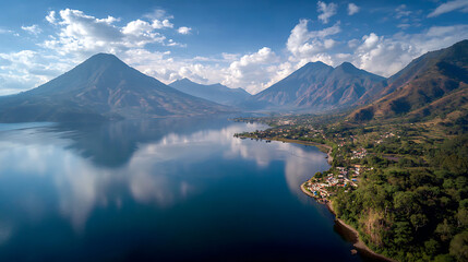 Volcano Peak Reflected In Calm Crater Lake For Environment Or Geography Backgrounds