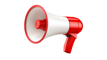 Striking red and white megaphone on vibrant white background, a visual representation of communication