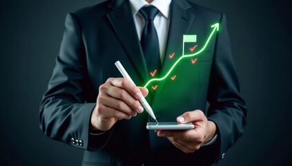 Businessman touching a digital finance graph on a virtual screen for future marketing